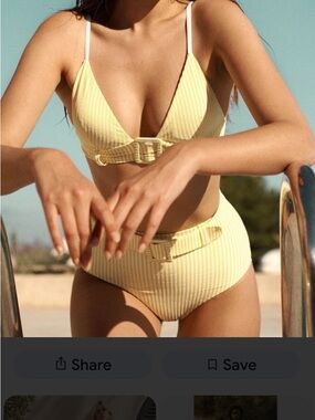 Yellow Striped High-Waist Bikini with Belt
